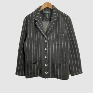 Lauren Ralph Lauren Merino Wool Knit Pinstripe Sweater Blazer Jacket